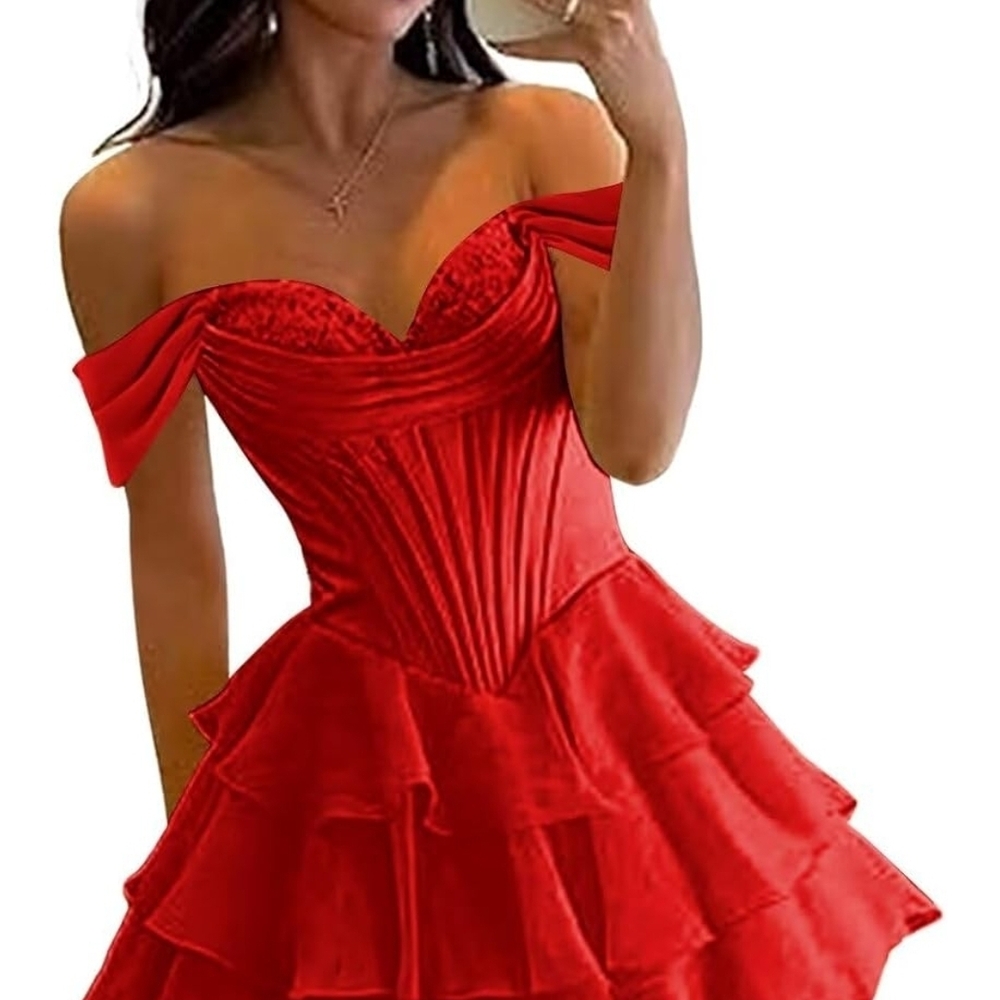 Red Ruffled Party Dress